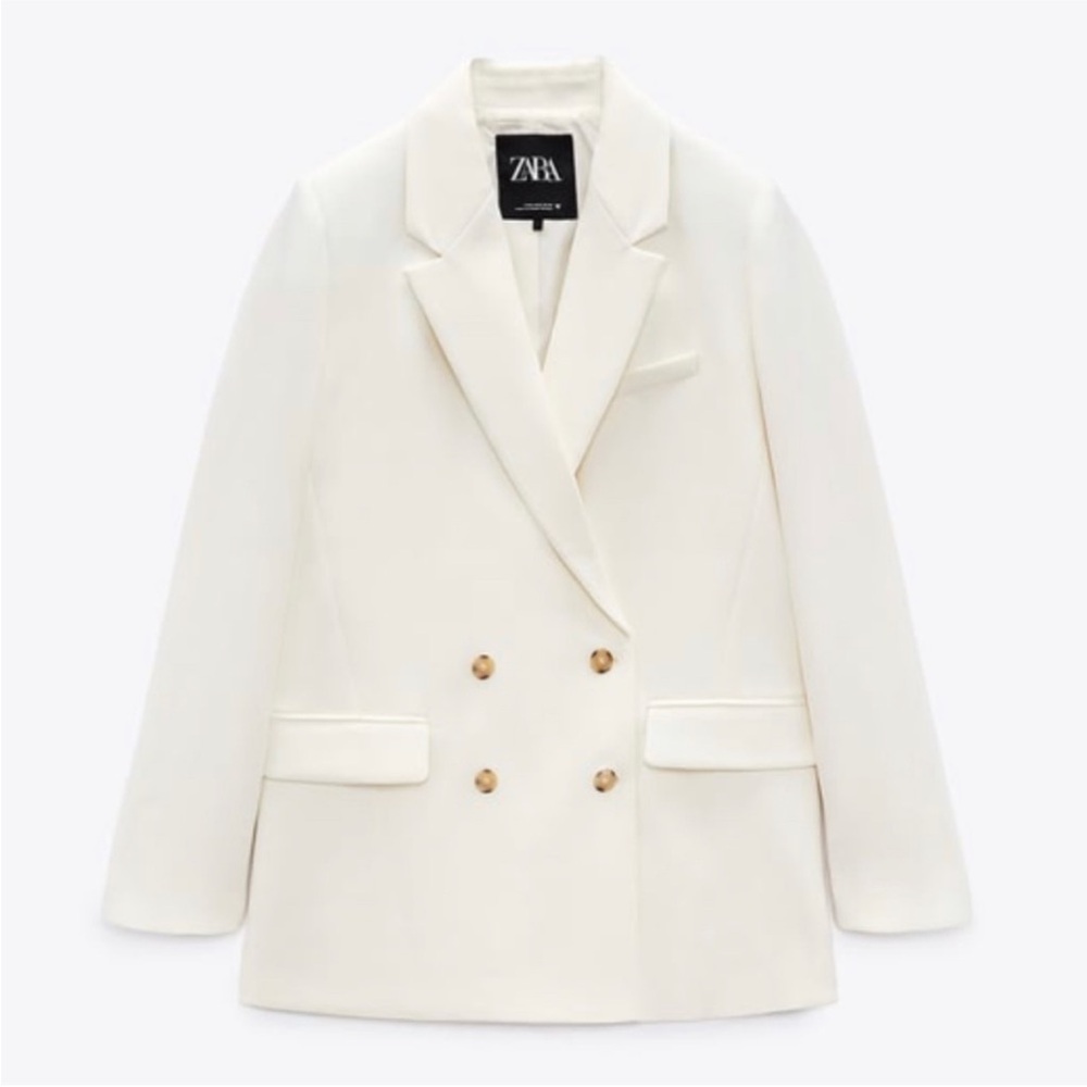 Zara Basic Flowy Blazer In White Double Breasted … - image 1